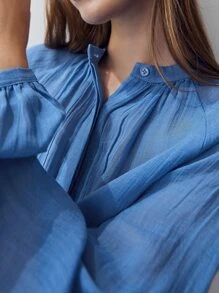 MOTF PREMIUM LINEN BALLOON SLEEVE BLOUSE - Blue - View 6