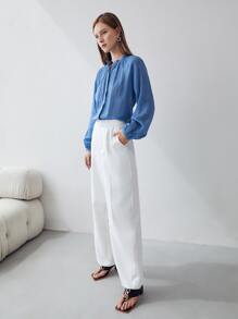 MOTF PREMIUM LINEN BALLOON SLEEVE BLOUSE - Blue - View 7