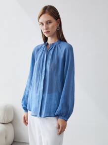 MOTF PREMIUM LINEN BALLOON SLEEVE BLOUSE - Blue - View 8