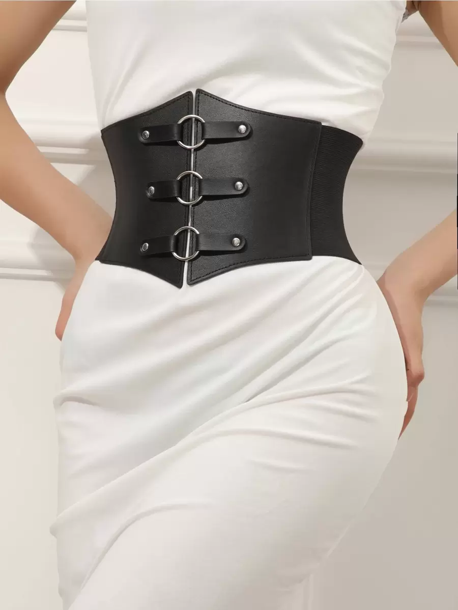 O-ring Decor Corset Belt - màu đen - Xem 1