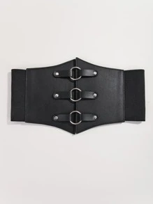 O-ring Decor Corset Belt - màu đen - Xem 2