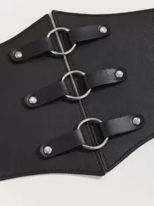 O-ring Decor Corset Belt - màu đen - Xem 5