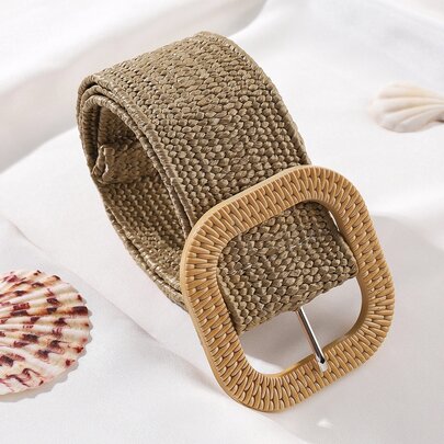 Square Buckle Straw Belt