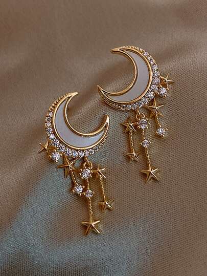 Cirelle Rhinestone Moon & Star Decor Drop Earrings