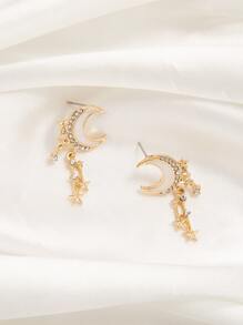 Rhinestone Moon & Star Decor Drop Earrings - Yellow Gold - View 5