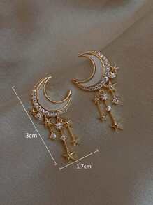 Rhinestone Moon & Star Decor Drop Earrings - Yellow Gold - View 6