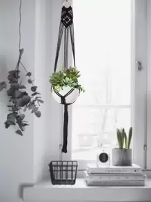 1pc Woven Plant Hanger - Black - View 2