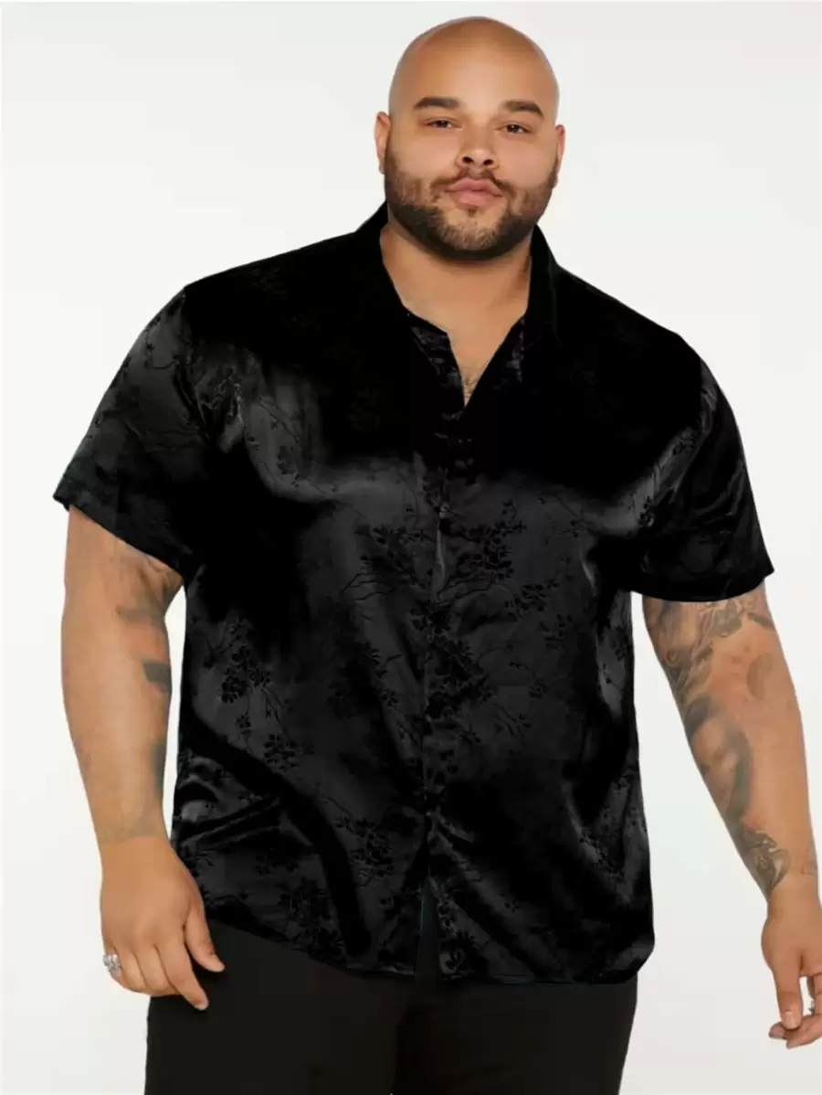Manfinity Homme Men Plus Floral Jacquard Satin Shirt - Black - View 1