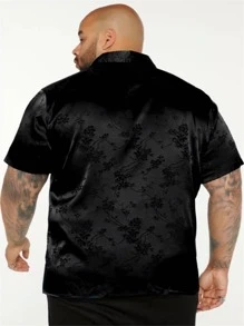 Manfinity Homme Men Plus Floral Jacquard Satin Shirt - Black - View 2