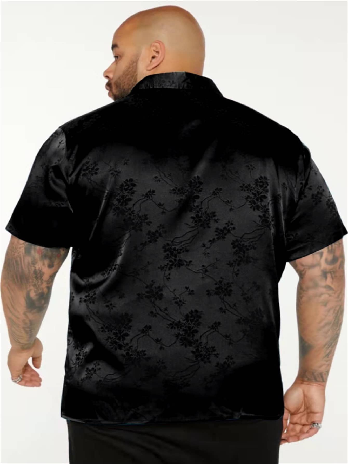Men Plus Floral Jacquard Satin Shirt
