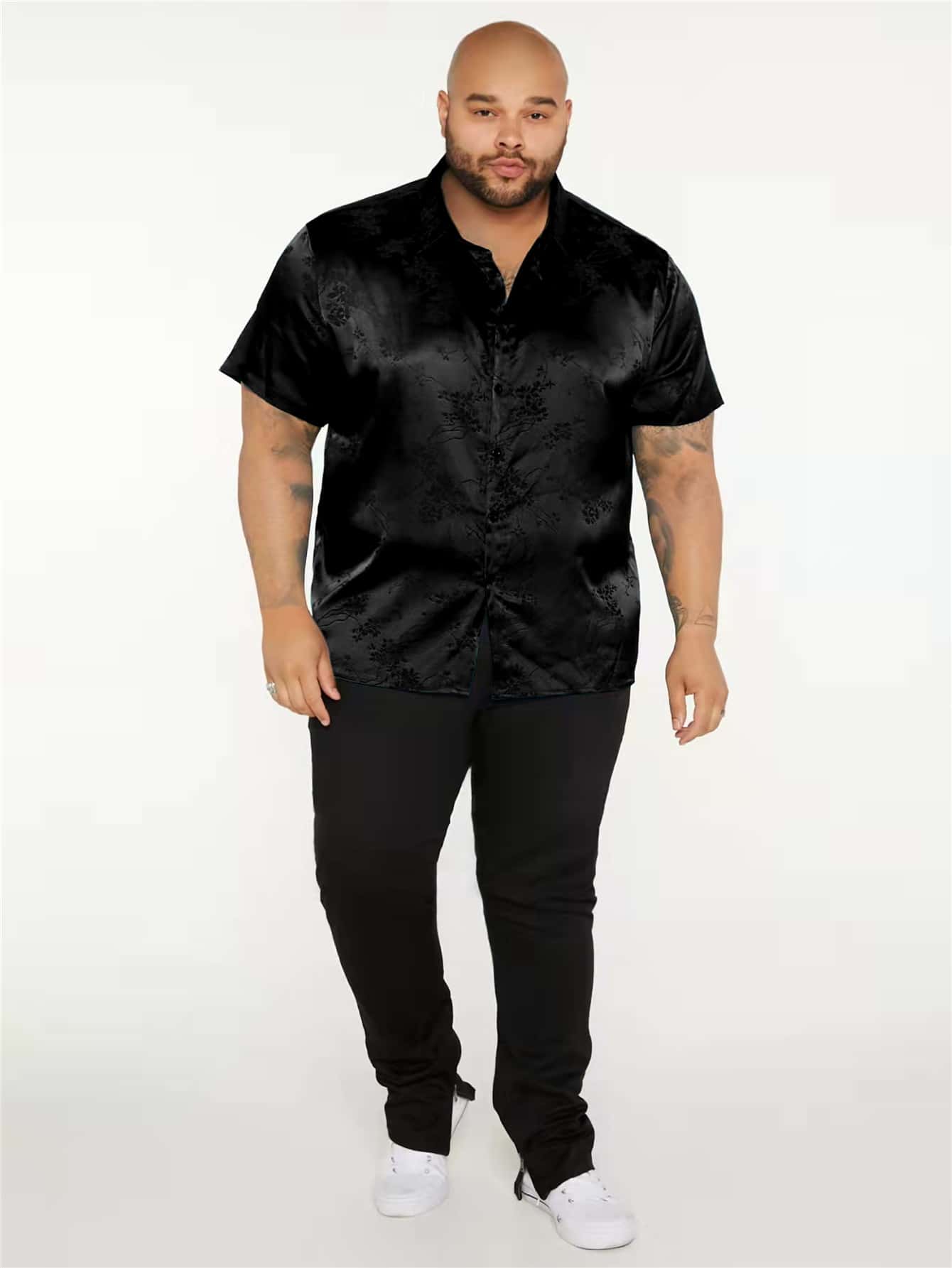 Men Plus Floral Jacquard Satin Shirt