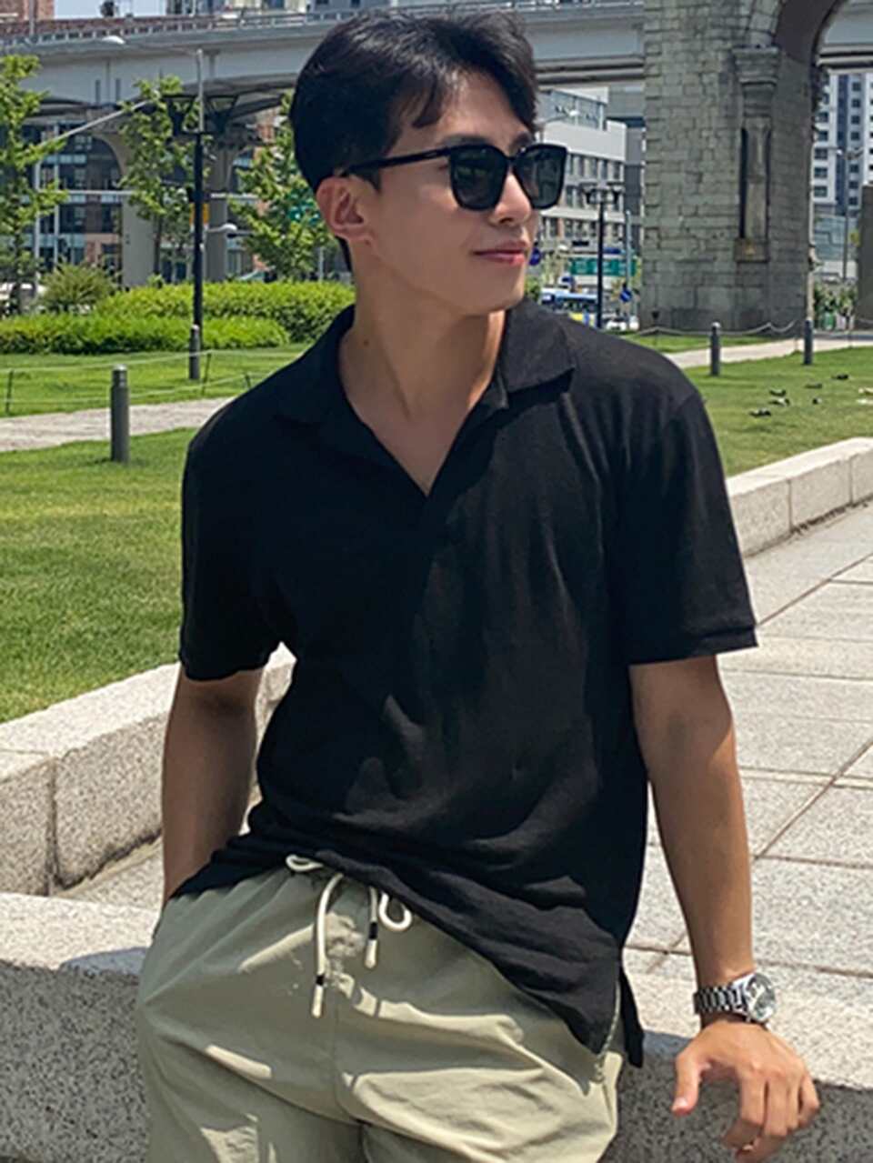 Men Solid Collared Tee Business Attire