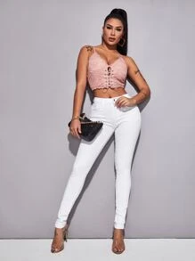 SHEIN Essnce 素色拉鏈門襟緊身牛仔褲