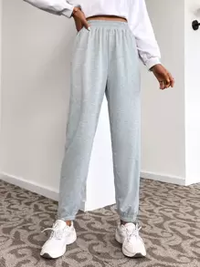 SHEIN EZwear Balletcore Solid High Waist Sweatpants - Light Grey - View 1