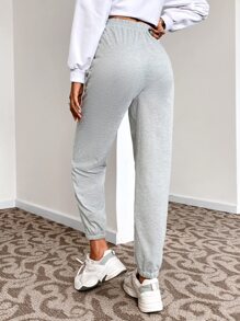 SHEIN EZwear Balletcore Solid High Waist Sweatpants - Light Grey - View 2