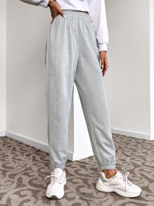 SHEIN EZwear Balletcore Solid High Waist Sweatpants - Light Grey - View 5