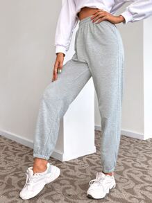 SHEIN EZwear Balletcore Solid High Waist Sweatpants - Light Grey - View 6