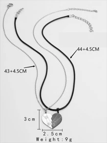 2 pièces à la mode et populaires Collier pendentif cœur détail main en acier inoxydable pour homme, cadeau de bijoux et look élégant pour la Saint-Valentin, maman, Fête des Mères - Noir et Blanc - Voir 3