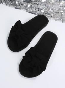 Bow Decor Bedroom Slippers - Black - View 3