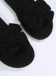 Bow Decor Bedroom Slippers - Black - View 4