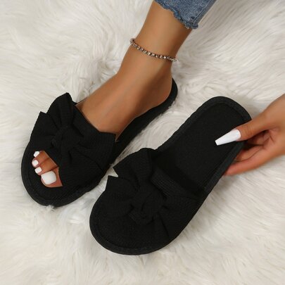 Bow Decor Bedroom Slippers