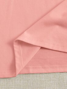 SHEIN EZwear Floral Embroidered Short Sleeve Tee - Baby Pink - View 5