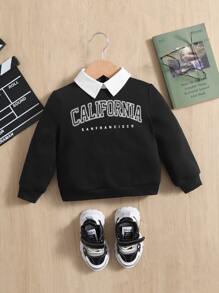 SHEIN Leap Crew Đứa bé gái Cổ áo tương phản Đồ họa Chữ cái Áo nỉ - màu đen - Xem 1
