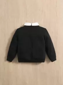 SHEIN Leap Crew Đứa bé gái Cổ áo tương phản Đồ họa Chữ cái Áo nỉ - màu đen - Xem 2