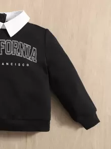 SHEIN Leap Crew Đứa bé gái Cổ áo tương phản Đồ họa Chữ cái Áo nỉ - màu đen - Xem 4