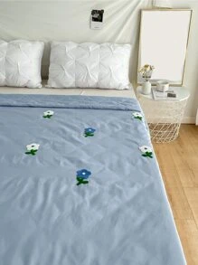 1pc Flower Embroidered Bedspread - Blue - View 7