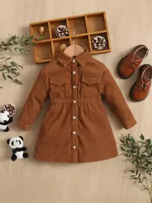 SHEIN Đầm em bé Nút phía trước màu trơn Giải trí - màu nâu - Xem 1
