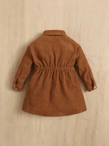 SHEIN Đầm em bé Nút phía trước màu trơn Giải trí - màu nâu - Xem 2