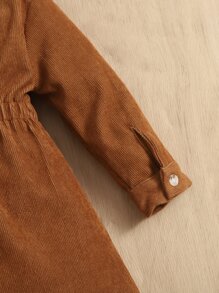 SHEIN Đầm em bé Nút phía trước màu trơn Giải trí - màu nâu - Xem 3