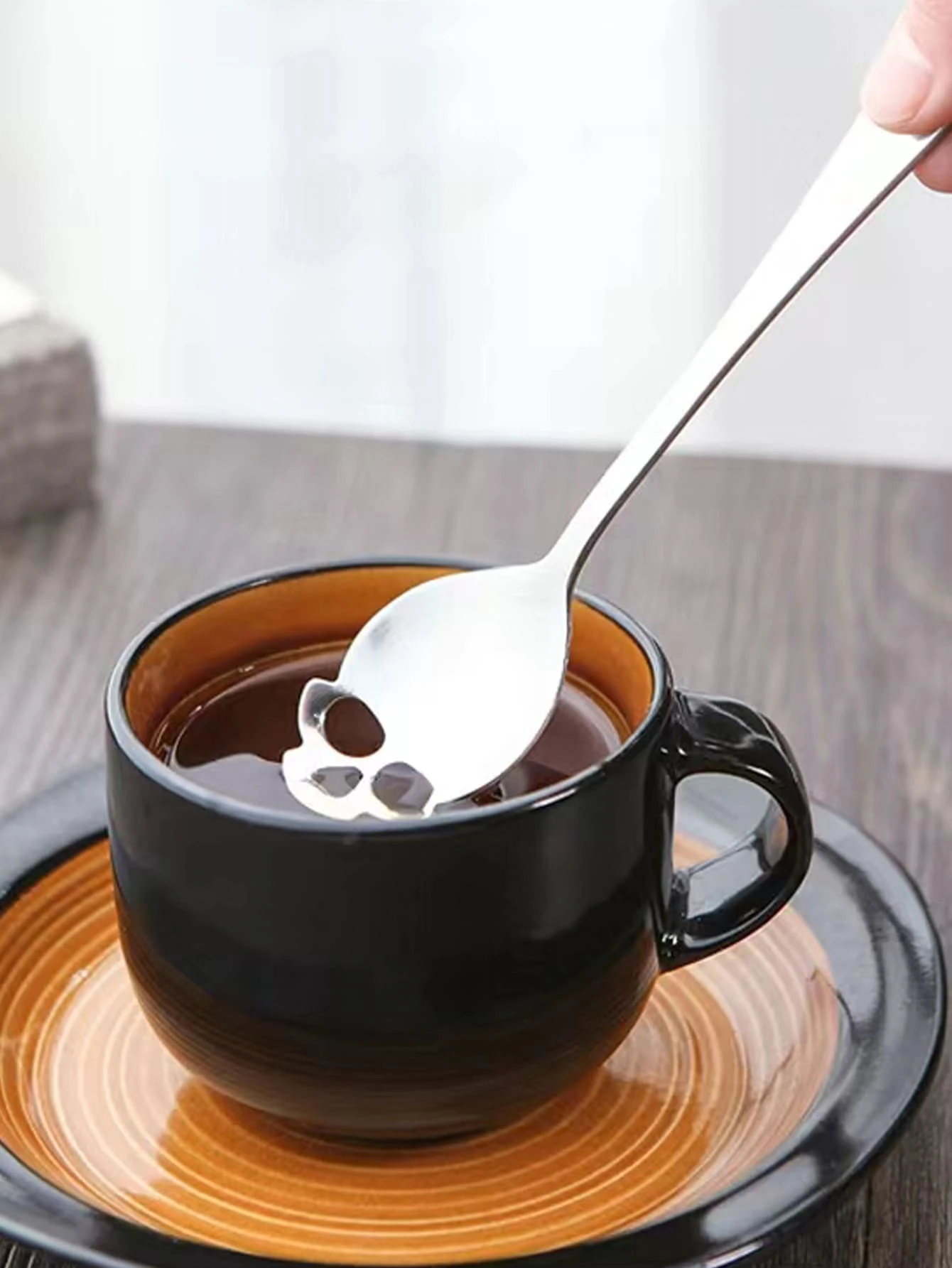 Thiết kế hộp sọ 1 cái Thìa cà phê bằng thép không gỉ - Bạc - Xem 1