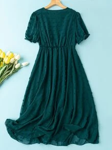 SHEIN LUNE Plus Swiss Dot Flowy Dress - Dark Green - View 2