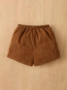 SHEIN 嬰兒女孩褶皺細節,鈕扣細節短褲 - 棕色 - 查看 2