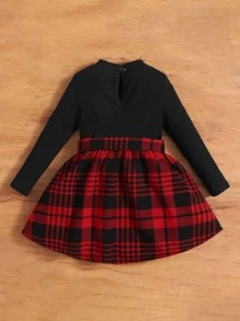 SHEIN Baby Girl Plaid Print Belted Dress - Multicolor - View 2