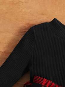 SHEIN Baby Girl Plaid Print Belted Dress - Multicolor - View 3