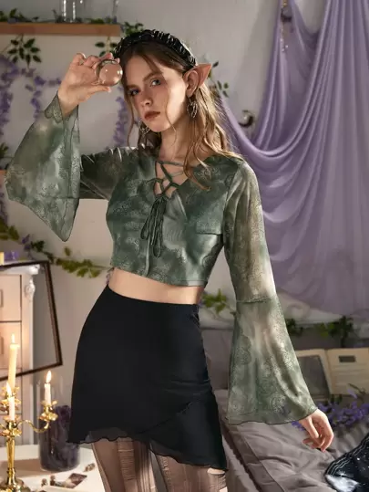 ROMWE Fairycore Falda unicolor bajo tulipán