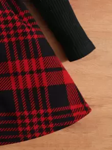 SHEIN Baby Girl Plaid Print Belted Dress - Multicolor - View 4