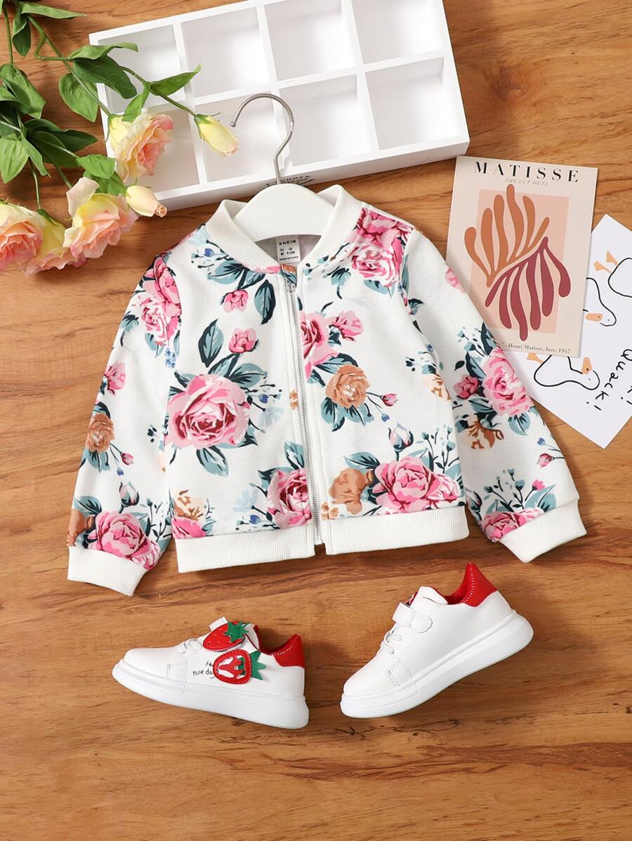 SHEIN Baby Floral Print Bomber Jacket - Multicolor - View 1