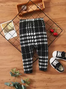 SHEIN Baby Plaid Print Trousers - Black and White - View 1