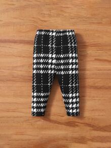 SHEIN Baby Plaid Print Trousers - Black and White - View 2