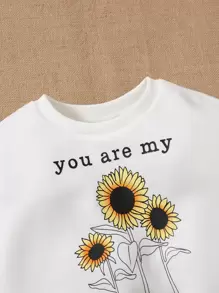 SHEIN 嬰兒向日葵和標語圖案套頭衫 - 白色 - 查看 3