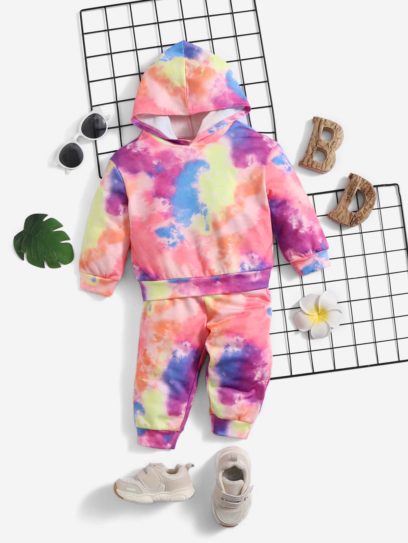 SHEIN Bộ đồ Em bé Cà vạt nhuộm Giải trí - Nhiều màu - Xem 1
