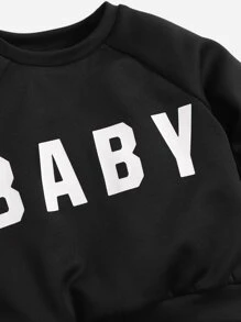 SHEIN Baby Letter Graphic Raglan Sleeve Sweatshirt - Black - View 3