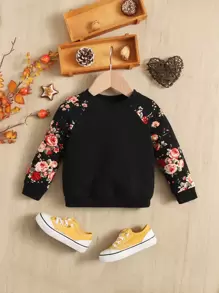 SHEIN Bebé Sudadera floral de manga raglán - Negro - Ver 1