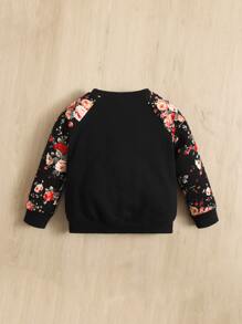 SHEIN Bebé Sudadera floral de manga raglán - Negro - Ver 2