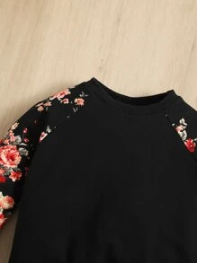 SHEIN Bebé Sudadera floral de manga raglán - Negro - Ver 3