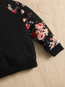 SHEIN Bebé Sudadera floral de manga raglán - Negro - Ver 4